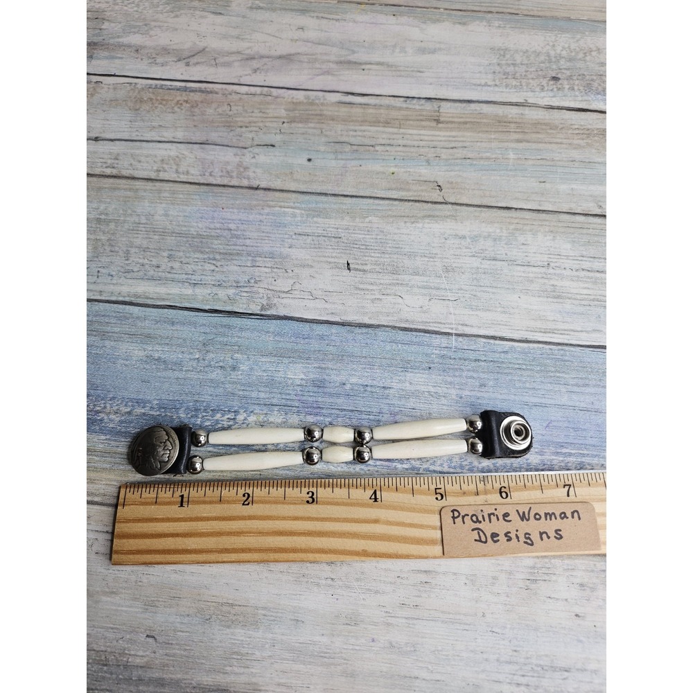 Authentic Bone Beaded Vest Extender With an Authentic Indian Nickel Snap‎